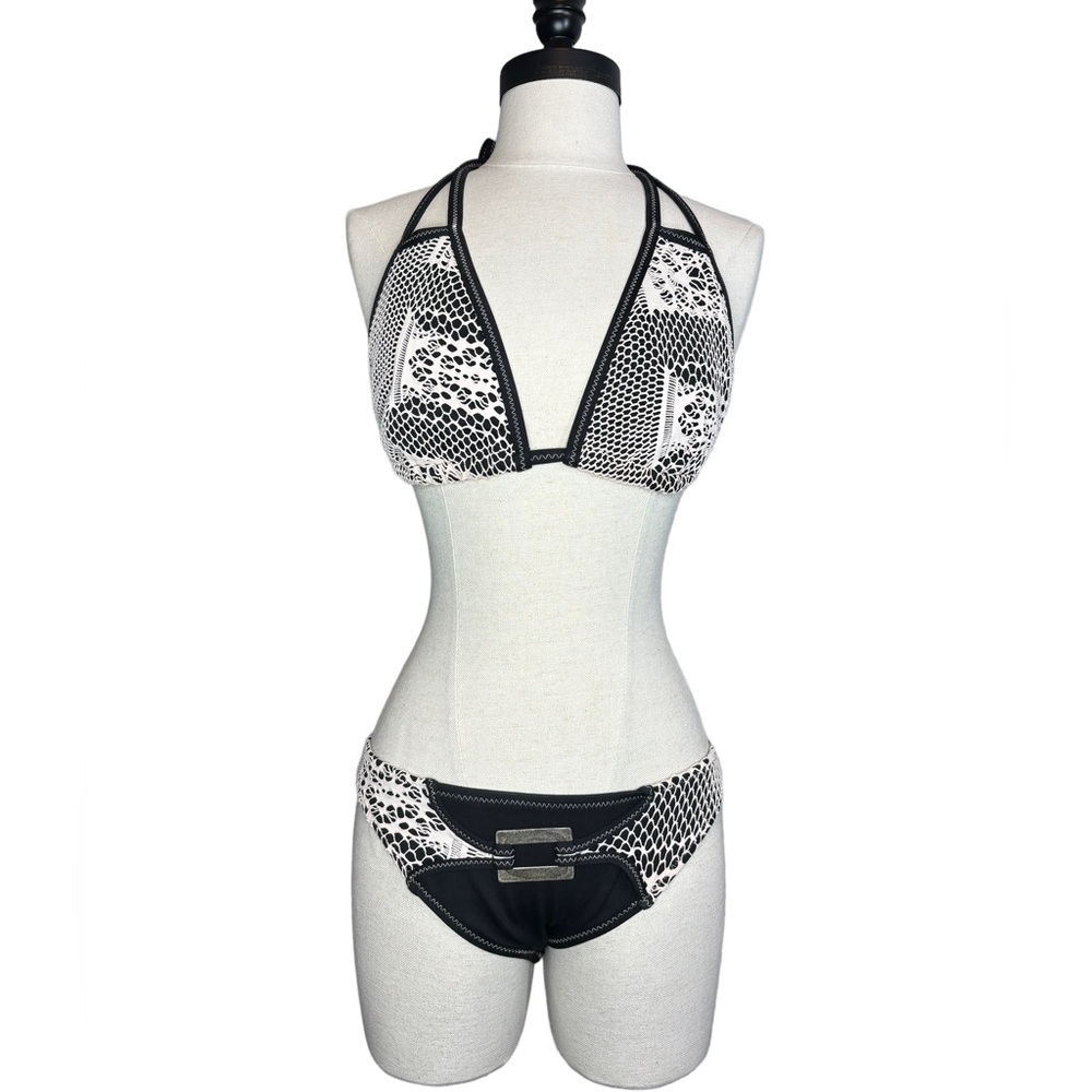 Becca crochet overlay two piece bikini with hardware detail size M